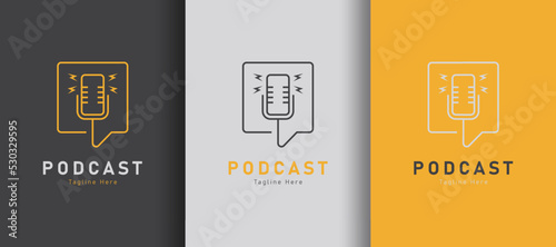 Detailed chat talk podcast logo on different colored background