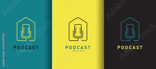 Detailed house podcast logo on different colored background