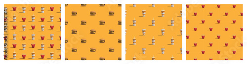 3d fastfood seamless patterns with junk food like burger, french fries and drink 