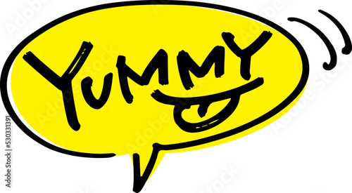 手書きの吹き出し文字「YUMMY」