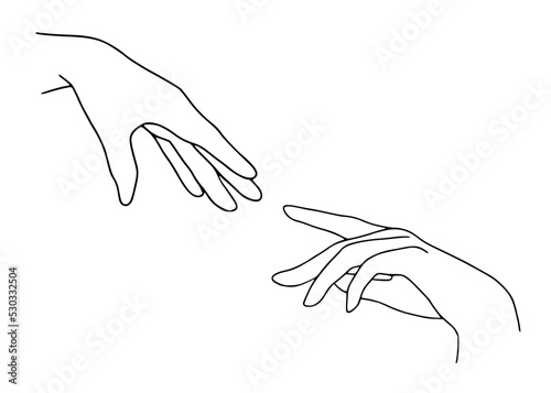 Hands outline reaching out to each other on white background. 