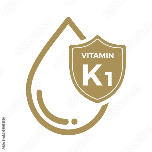 Vitamin K1 icon Logo Golden Drop Shield Protection, Medical background heath Vector illustration
 photo