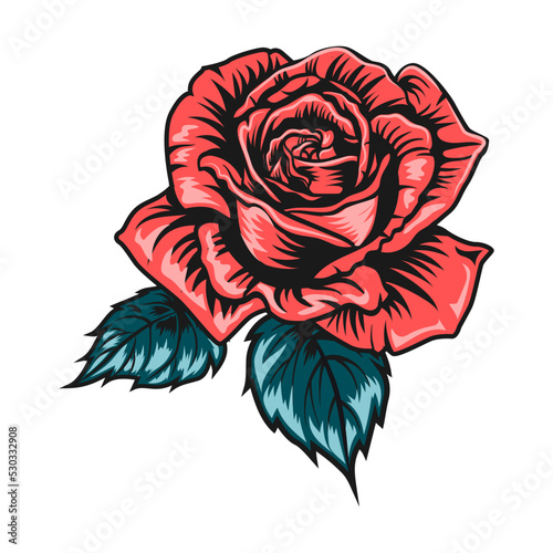 Retro tattoo line art. Vintage rose, revolver, ribbon, diamond clip art vector illustration. Tattoo studio and design elements concept photo