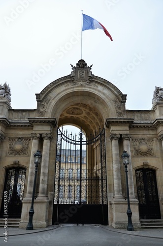 Paris, France 03.23.2017: The official entrance of the Élysée Palace, seat of the Presidency of the French Republic photo