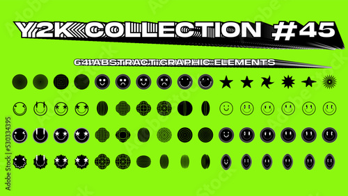 Vector Graphic Assets Set. Bold modern Shapes for Posters Template, flyers, clothes, social media, graphic design, sticker, In Y2k style, Futuristic, Anti-design, Digital Collage, Retro Futurist.