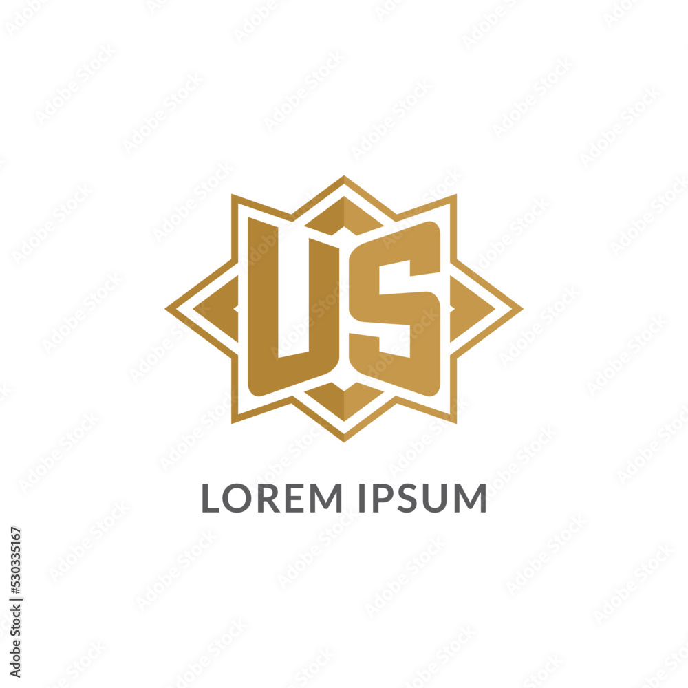Initial letter US logo monogram with eight point star style design ...