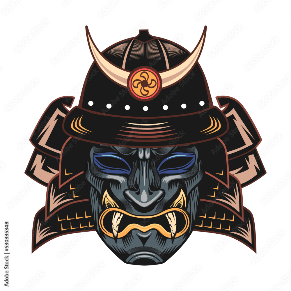 Japanese samurai mask. Japan warrior clip art isolated vector