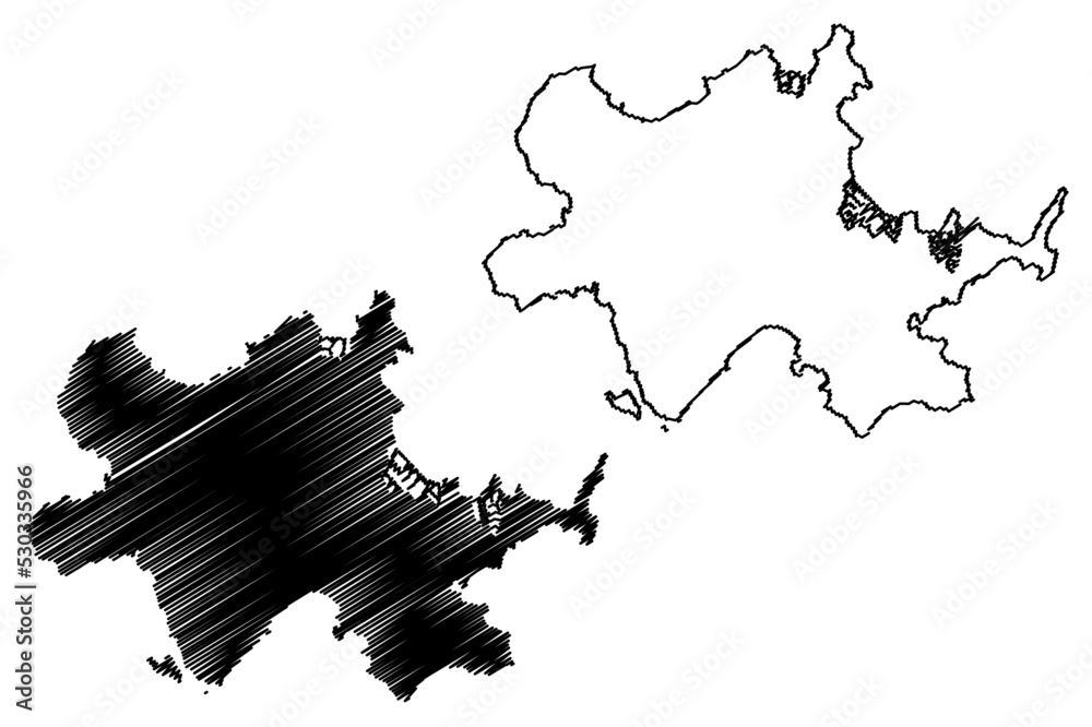 Hakata island (Japan, East Asia, Japanese archipelago) map vector illustration, scribble sketch Hakata map