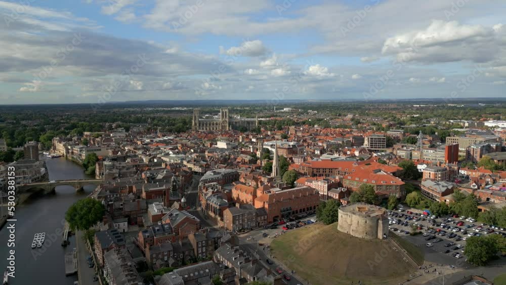 Establishing generic aerial view of York city in Yorkshire Establishing generic aerial view of York city in Yorkshire