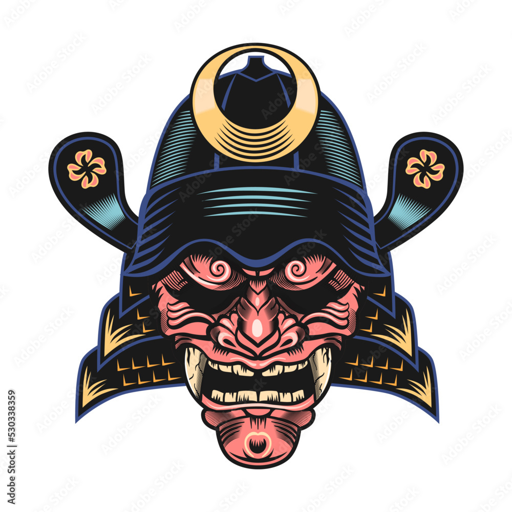 Japanese samurai mask. Japan warrior clip art isolated vector