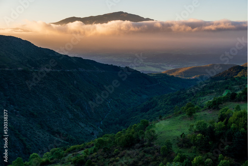 Sunrise on the Cerdanya plain, from Éller with fog covering the lower part of the plain