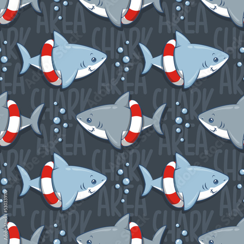 Cute Shark Area Seamless Pattern Cartoon Illustration