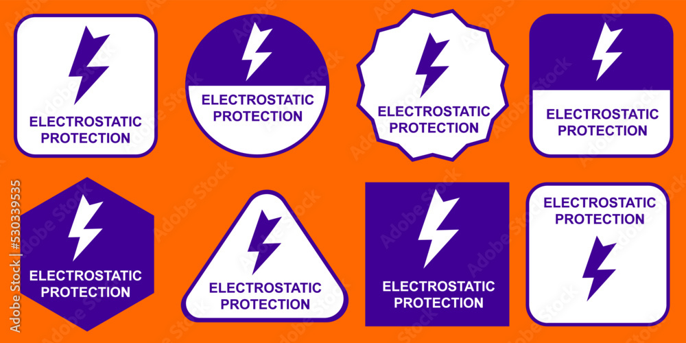 Electrostatic protection sign for sticker print. Product information vector sign or tag