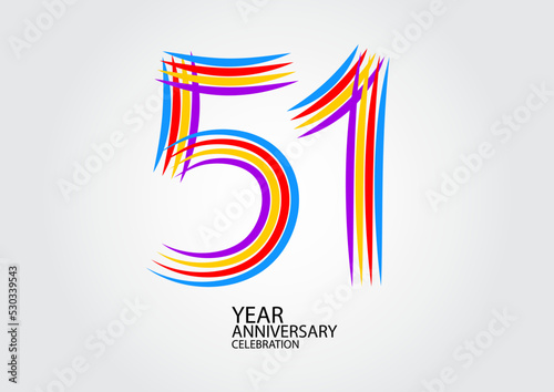 51 years anniversary celebration logotype colorful line vector, 51th birthday logo, 51 number design, Banner template, logo number elements for invitation card, poster, t-shirt.