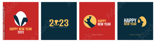 Happy New Year 2023 card set. Modern minimal design.