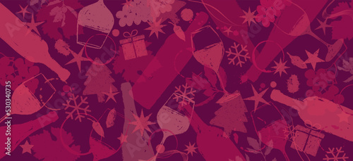 Background drawings of wine icons and Christmas symbols
