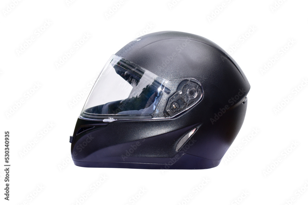 Obraz premium Black motorcycle helmet isolated on white background