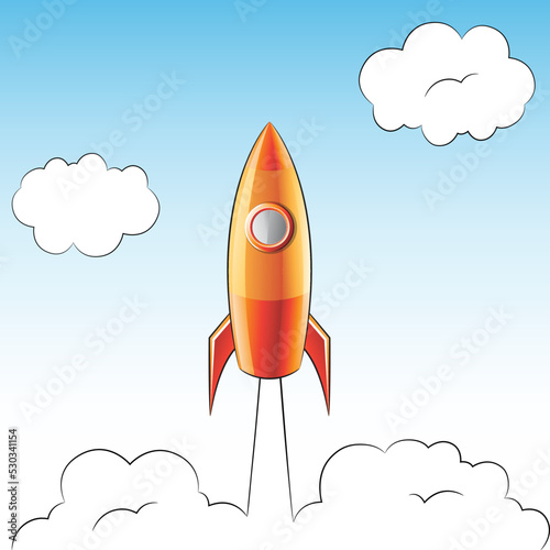 Launching of an Orange and Yellow Rocket