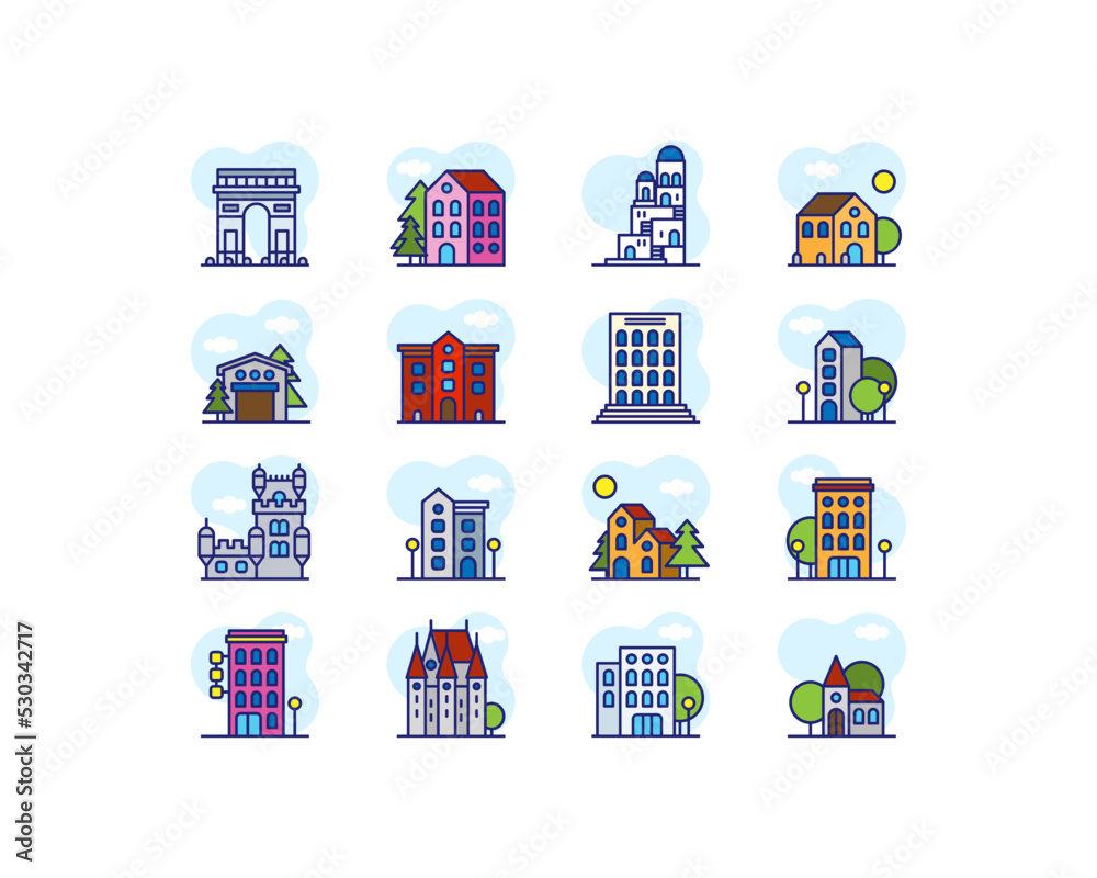 Mini city icon set