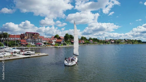 landscape with yachts on the beautiful lake on a summer day (aerial shot)