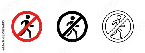 Stop signs. No entry sign. Prohibition sign walking pedestrians. Vector illustration.