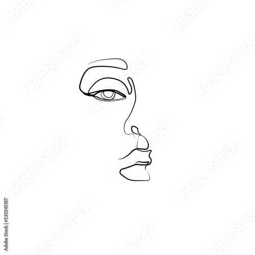 Woman face silhouette. Beautiful girl line art. isolated vector illustration, tattoo, print and logo design, continuous line drawing. Single line on a white background