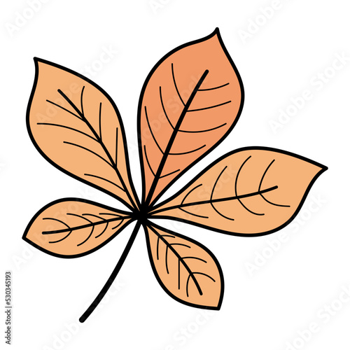 long canoe shaped leaves Vector Icon Design, Autumn or Fall activities Symbol, Dry weather Sign, Temperate climates Elements Stock illustration, Brown chestnut or horse-chestnut leaf Concept © shmai