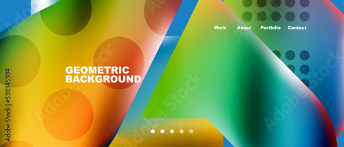 Glassmorphism landing page background template. Colorful glass shapes with metallic effect abstract composition for wallpaper, banner, background