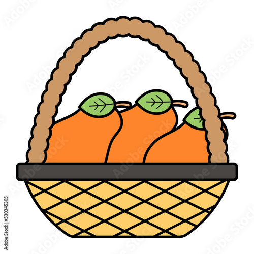 Pears in bucket Vector Icon Design, Autumn or Fall activities Symbol, Dry weather Sign, Temperate climates Elements Stock illustration, Picnic Basket Concept