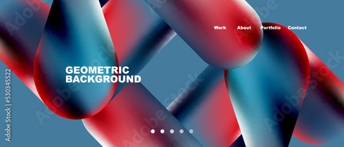 Glassmorphism landing page background template. Colorful glass shapes with metallic effect abstract composition for wallpaper, banner, background