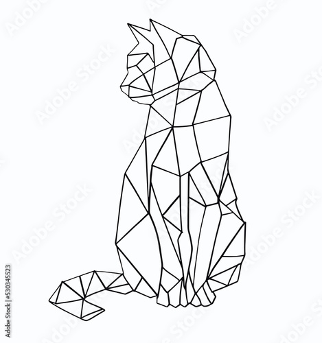 Three-dimensional cat silhouette from geometric shapes.Design suitable for t shirt and poster.