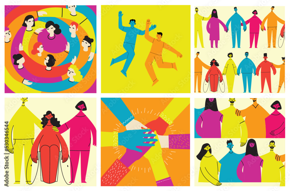 Group of people men, women are standing together. Concept of diversity, equality, tolerance, multicultural society. Vector set of multicultural people. Group of people men, women are standing together. Concept of diversity, equality, tolerance, multicultural society. Vector set of multicultural people.