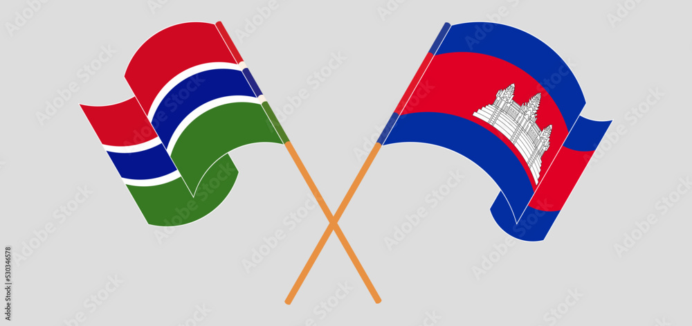 Crossed and waving flags of the Gambia and Cambodia Crossed and waving flags of the Gambia and Cambodia