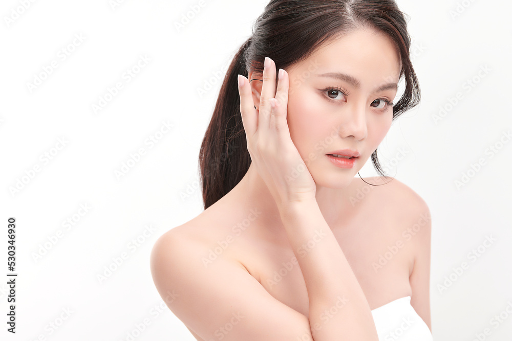 Beautiful young asian woman with clean fresh skin on white background, Face care, Facial treatment, Cosmetology, beauty and spa, Asian women portrait. Beautiful young asian woman with clean fresh skin on white background, Face care, Facial treatment, Cosmetology, beauty and spa, Asian women portrait.