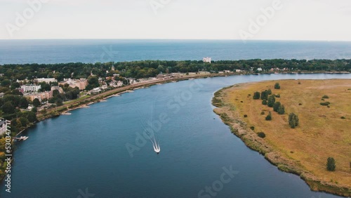 View Top Drone River City Sea Dubulti Jurmala Latvia Summer 2022 photo