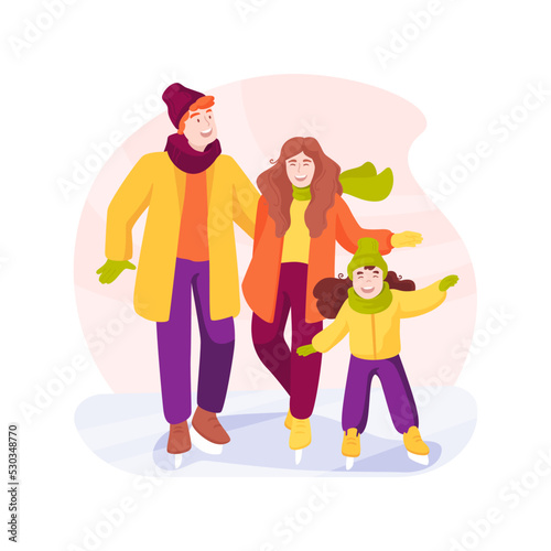 Family skating isolated cartoon vector illustration.
