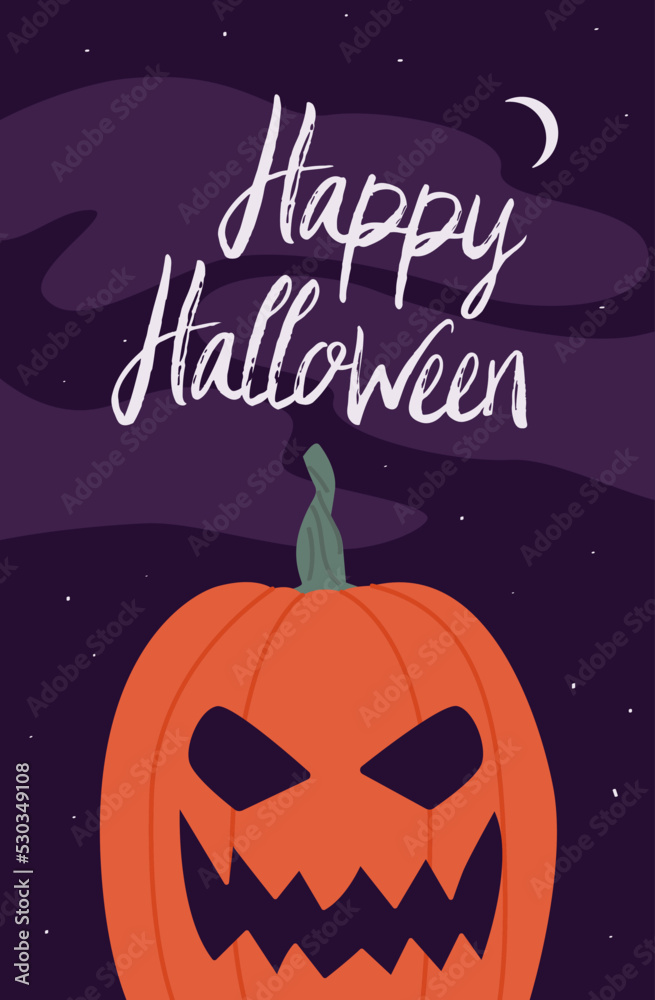 Halloween card concept with creepy jack-o-lantern and night sky Halloween card concept with creepy jack-o-lantern and night sky