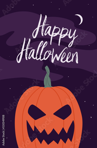 Halloween card concept with creepy jack-o-lantern and night sky