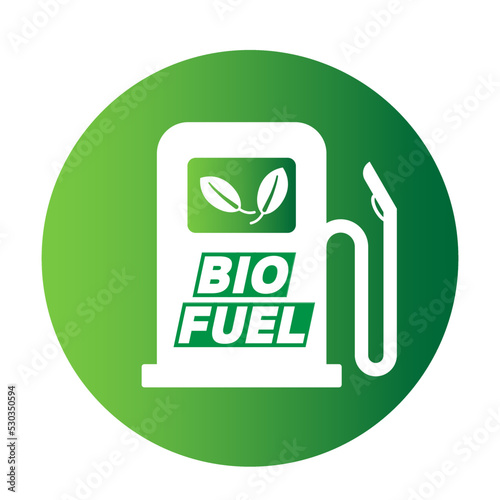 Bio fuel gas station for vehicles. Round green symbol, information sign.