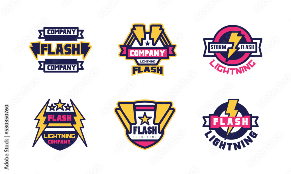 Flash and Lightning Company Badge or Label as Electric Power Vector Set