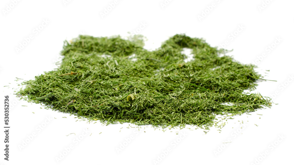 Pile of dry dill isolated on white background. Heap of dry dill isolated on white. Dried fennel, crushed dill powder. Green ground dried dill isolated on white background. Pile of dry dill isolated on white background. Heap of dry dill isolated on white. Dried fennel, crushed dill powder. Green ground dried dill isolated on white background.