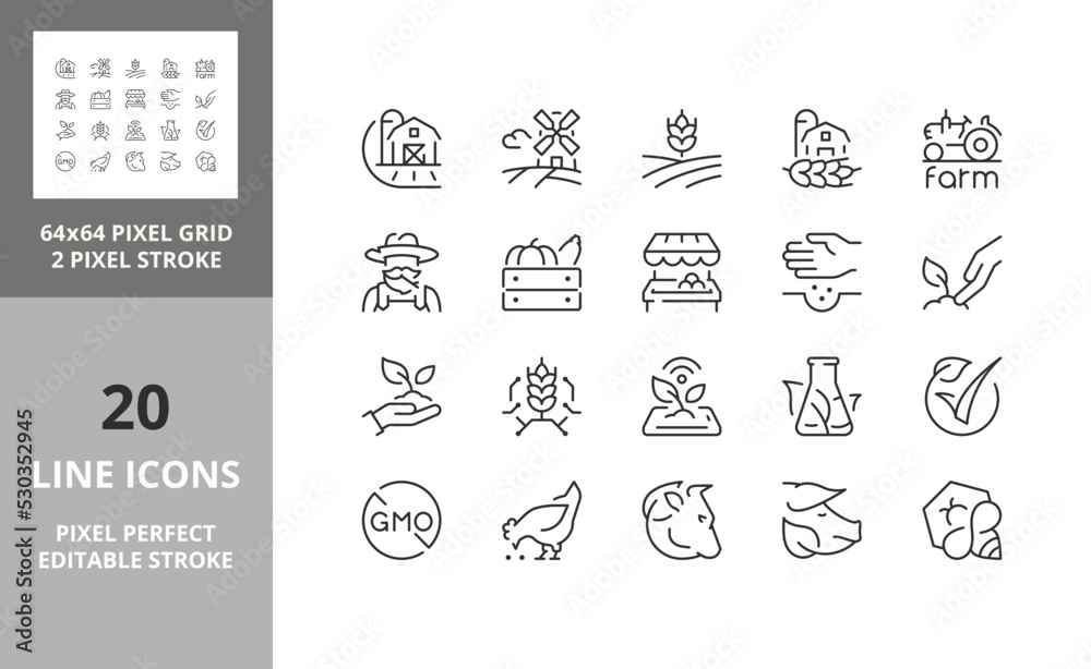 Fototapeta premium farm icons 64px and 256px editable vector set