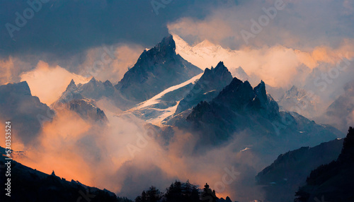 French alps snowy mountain cloudy sky
