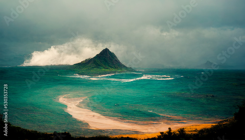 Oahu hawaii ocean island mountain water sky cloud