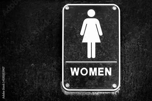 Women Restroom Sign Old Textured Black and White