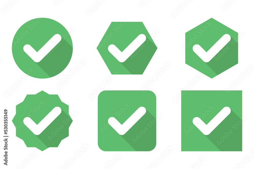 Check marks Icon Set, Tick marks, Accepted, Approved, Yes, Correct, Ok, Right Choices, Task Completion, Voting. - vector mark symbols in green. Check marks Icon Set, Tick marks, Accepted, Approved, Yes, Correct, Ok, Right Choices, Task Completion, Voting. - vector mark symbols in green.