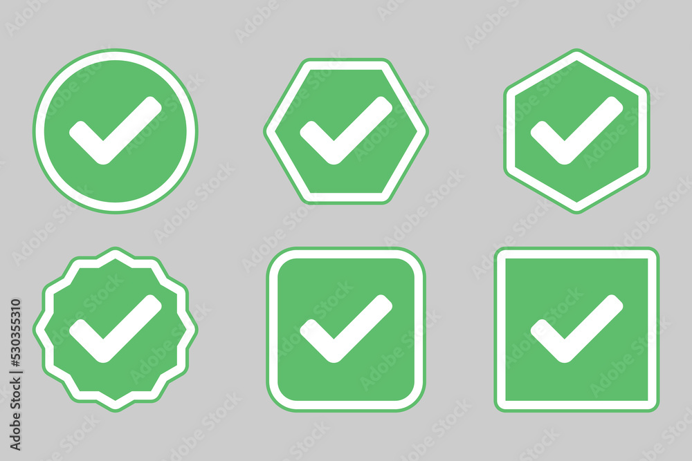 Check marks Icon Set, Tick marks, Accepted, Approved, Yes, Correct, Ok, Right Choices, Task Completion, Voting. - vector mark symbols in green. Check marks Icon Set, Tick marks, Accepted, Approved, Yes, Correct, Ok, Right Choices, Task Completion, Voting. - vector mark symbols in green.