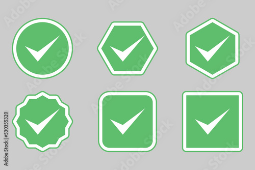 Check marks Icon Set, Tick marks, Accepted, Approved, Yes, Correct, Ok, Right Choices, Task Completion, Voting. - vector mark symbols in green.