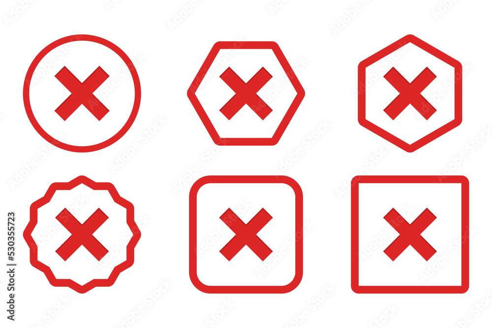 Wrong marks Icon Set, Cross marks, Rejected, Disapproved, No, False, Not Ok, Wrong Choices, Task Completion, Voting. - vector mark symbols in red. Wrong marks Icon Set, Cross marks, Rejected, Disapproved, No, False, Not Ok, Wrong Choices, Task Completion, Voting. - vector mark symbols in red.