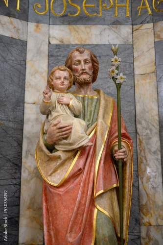 Saint Joseph with Infant Jesus. The Church of Saints Cosmas & Damian in Clervaux, Luxembourg. 2021/07/10.